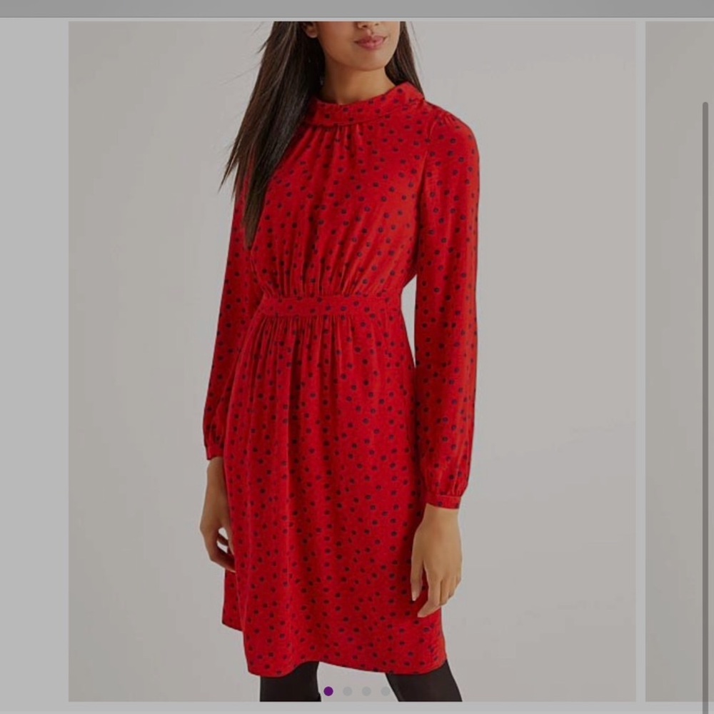 Boden Red Pleated Long Sleeve mini Dress